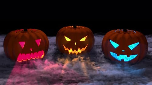 Spooky Glowing Jack-o-Lanterns in Colored Smoke for Halloween