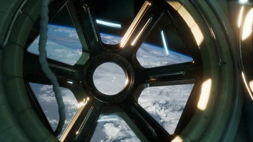 Cockpit View From International Space Station Operating Nearby of Planet Earth