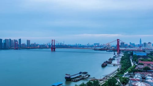 Timelapse of Wuhan city .Panoramic skyline and buildings