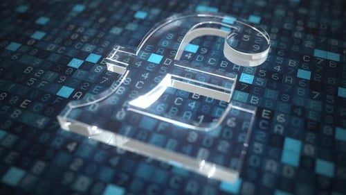 Animated 3D Glass Pound Symbol on Digital Hex Code Background