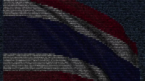 Wehende Flagge von Thailand aus Textsymbolen auf dem Bildschirm