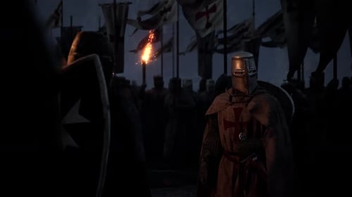 Animated Medieval Knights in Dark Formation with Torches