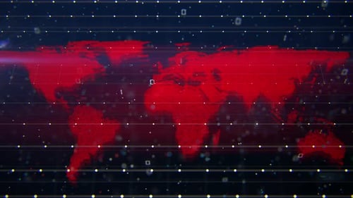 Red Digital World Map with Global Data Network Animation