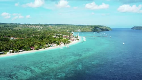 Fly Along White Sand Beach Small Tropical Island