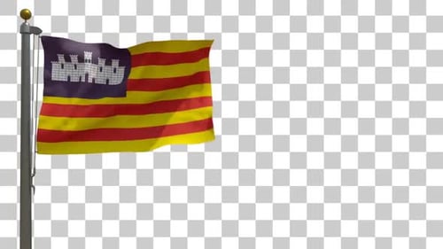 Waving Flag of Balearic Islands on Transparent Alpha Channel