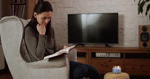 Woman Reading a Book in an Armchair
