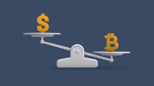 Dollar Versus Bitcoin: Financial Balance Scale Animation
