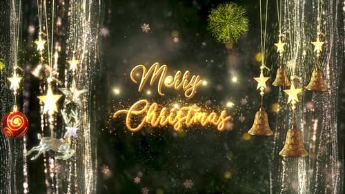 Sparkling Merry Christmas Title Reveal with Golden Festive Ornaments