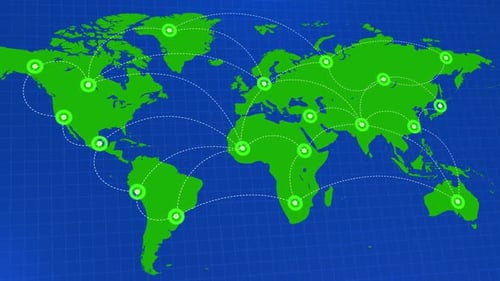 Map of World features glowing Location indicators