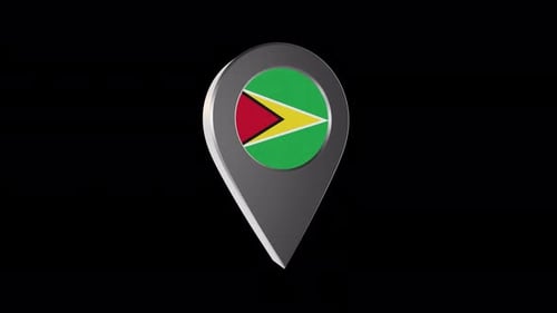 3D Guyana Flag Location Pin Marker Rotation