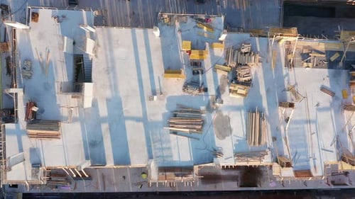 Construction site of a building made of reinforced concrete. Slab and columns