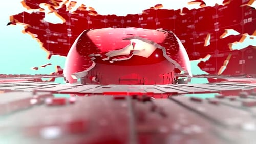 Animated Red 3D Globe and World Map with Digital Data