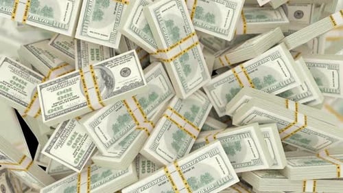 Falling US Dollar Bills Stacks Accumulating Animation