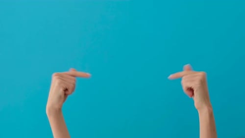 Hands Gesturing Size Comparison on Blue Background