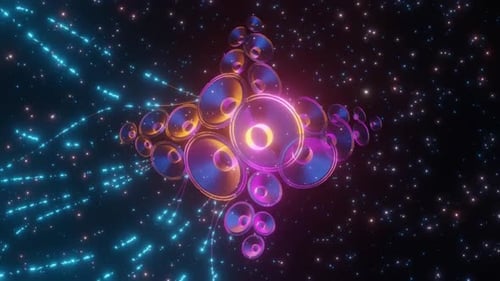 Colorful, psychedelic and abstract background. 3d rendered sound speakers