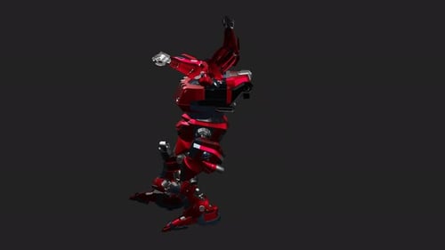 Red mecha in action with Wide Arm Spell Casting style