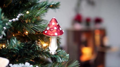 Christmas Tree Decorated with Mushroom Ornament