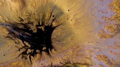 Black Ink Spreading Across a Gold Liquid Surface