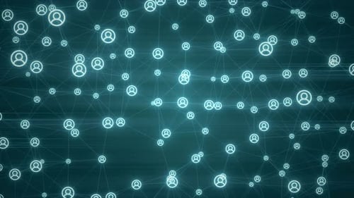 Animated Digital Network with Connecting User Icons