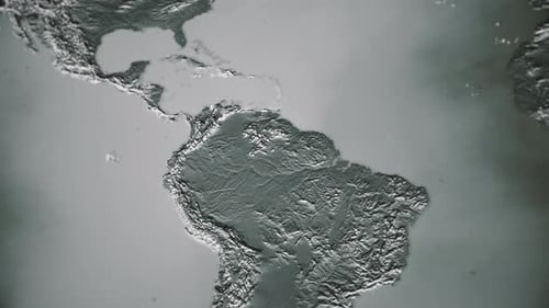 Flat Earth with Land Relief Map in Smoky Ocean Fantasy Concept Animation.