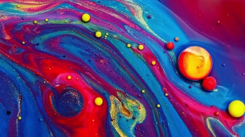 Abstract Flowing Paint and Bubbles Background