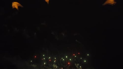 International fireworks festival display at night. Variety of colorful fireworks in holidays