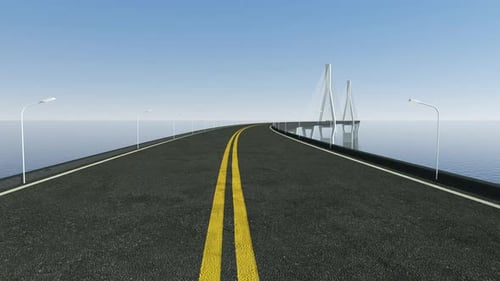 Fast driving forward on the long curve bridge