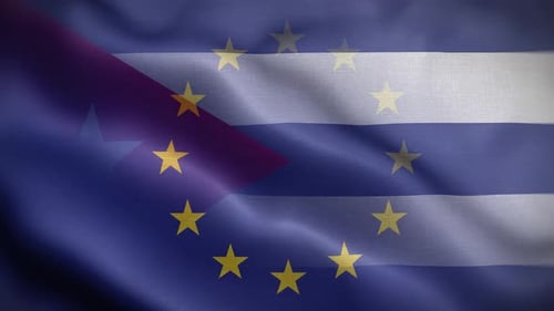 European Union and Uruguay Flags Waving Loop