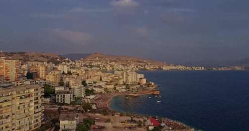 Beach on Coast of Ionian Sea in Albania View From Drone