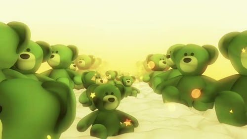 Animated Green Teddy Bears with Glowing Stars and Particles