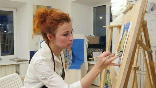 Ginger Woman in Apron Painting Watercolor Still Life