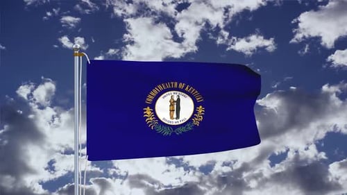 Realistic Kentucky State Flag Waving in Blue Sky