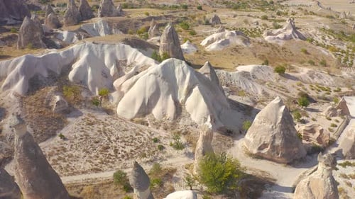 Aerial View Fairy Chimneys Rock Formations Near Goreme Town Cappadocia Turkey 2020