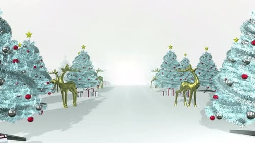 Christmas Winter Wonderland with Animated Trees and Golden Reindeer