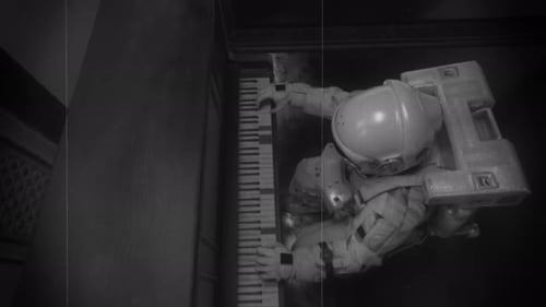 Retro Sci-Fi Astronaut Playing Piano in Space Animation