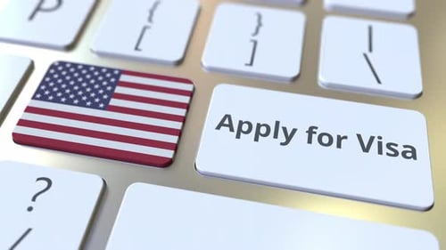 3D Animation of US Flag and Apply for Visa Keyboard Button
