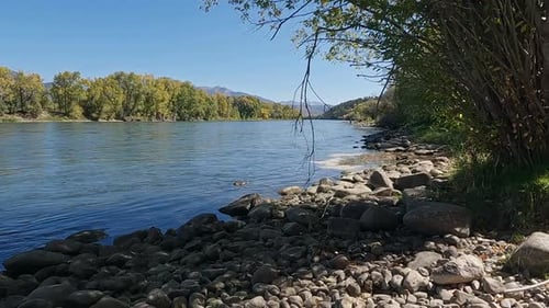 View of the Snake River from river bank moving towards and underwater