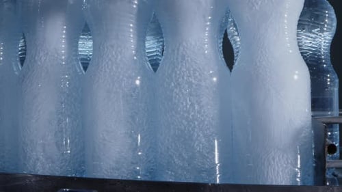 Water Factory Bottling Pure Spring Water Into Bottles on Automatic Conveyor Line