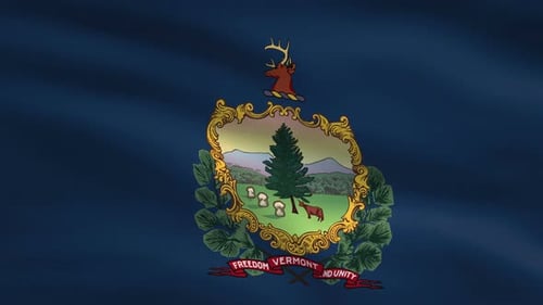 Waving Flag of Vermont State with Detailed Coat of Arms