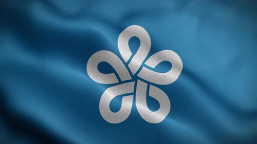 Geometric White Symbol Waving on Blue Flag