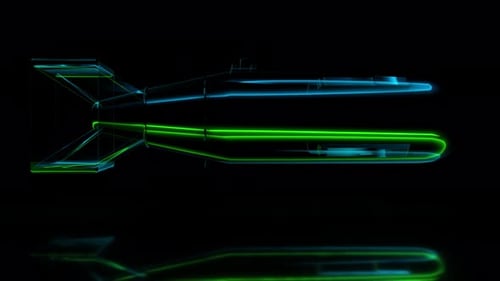 Futuristic Rotating 3D Bomb Wireframe with Glowing Lines