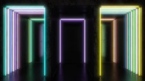 Dynamic Neon Light Doorways Glowing Loop Background