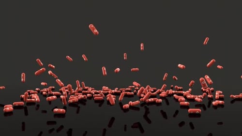 Red Pills with Crosses Falling and Bouncing