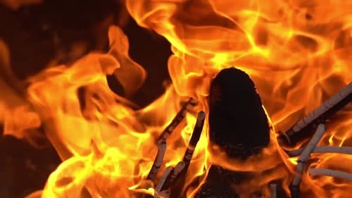 Burning Fire Flames at Night Close Up