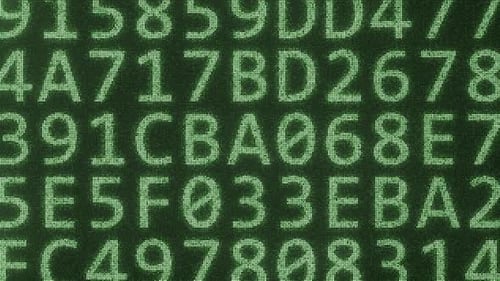 DIGITALER Text, bestehend aus vielen Symbolen auf dem Computerbildschirm