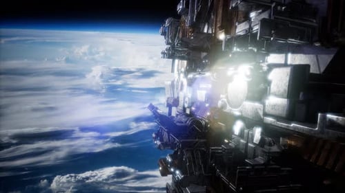 Futuristic Space Station Structure Orbiting Earth