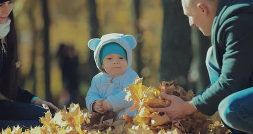 Portrait of a Little Child in Autumn Park