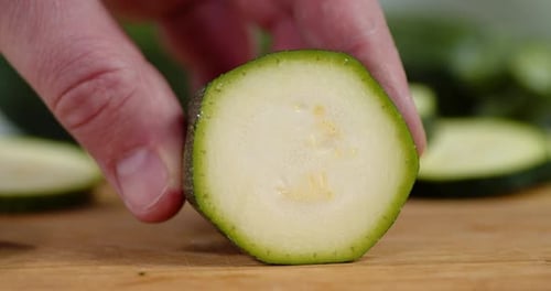 Zucchini Sliced with a Knife Close Up