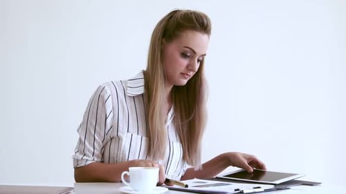 Blonde Business Woman Working at Modern Office