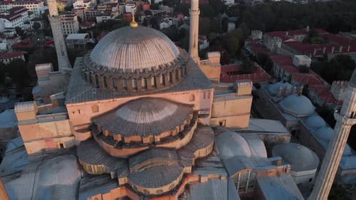 Hagia Sophia Holy Grand Mosque (Ayasofya Camii) with Bosphorus and city skyline on the background